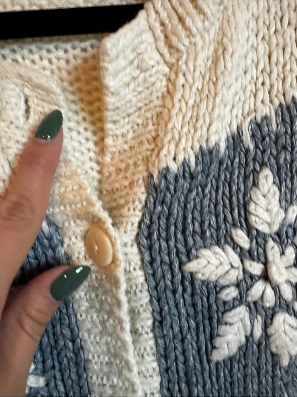 Needles & Yarn Cardigan Womens S Ivory Granny Square Knit Sweater vintage